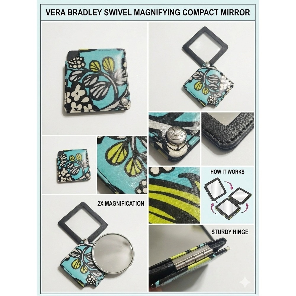 Vera Bradley Swivel Magnifying Compact Mirror Make Me Blush Retired Floral Teal